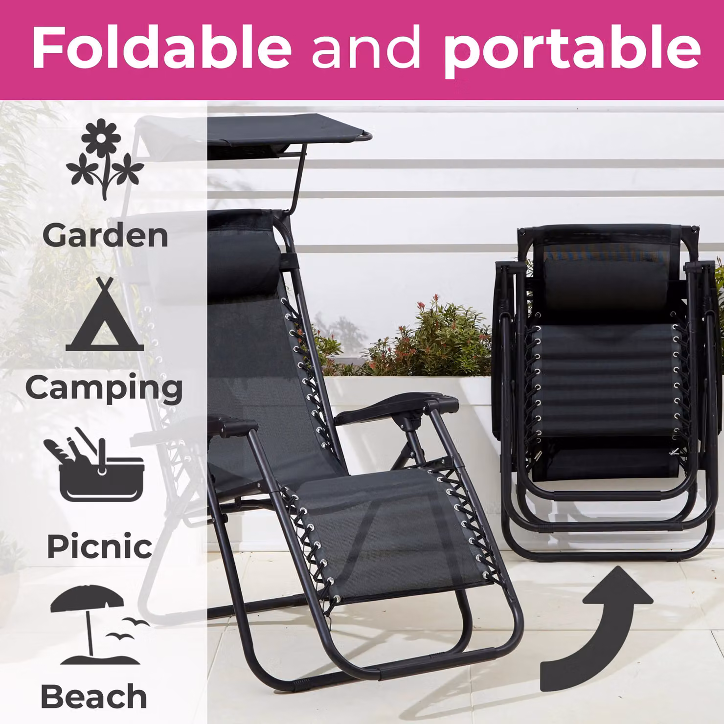 Neo Grey Folding Portable Zero Gravity Chair and Table Set with Adjustable Headrest and Cup Holders – 2