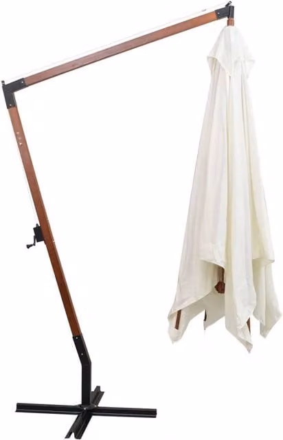 Berkfield Home White Cantilever Hanging Parasol with Wooden Pole, W: 300 cm x D: 300 cm