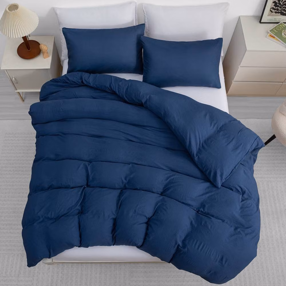 Grace Navy Blue Microfibre Duvet Cover Set with Zipper Closure, King Size – 3