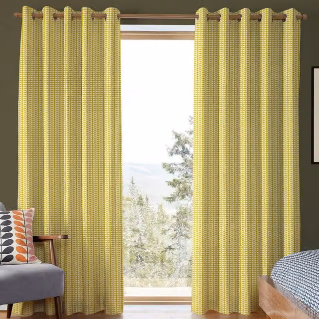 Orla Kiely Tiny Stem Made to Measure Blackout Cotton Eyelet Curtains in Yellow