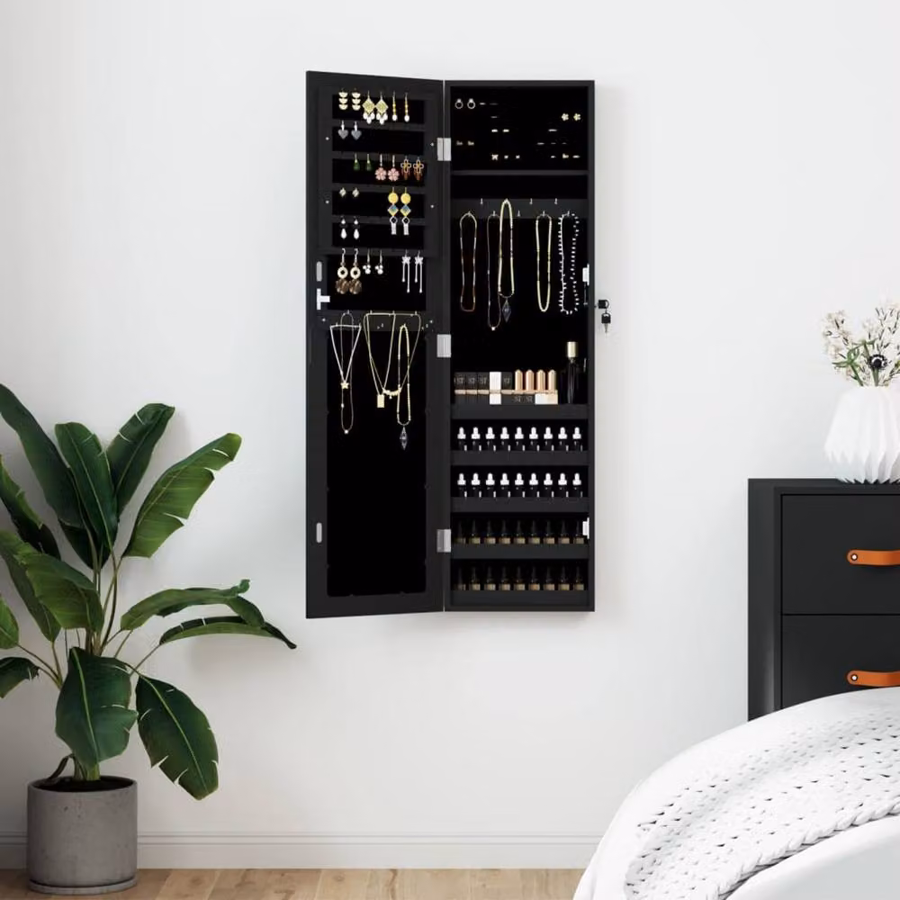 Berkfield Home Wall Mounted Mirror Jewellery Cabinet in Black, W/D/H: 30 x 8.5 x 106 cm – 2