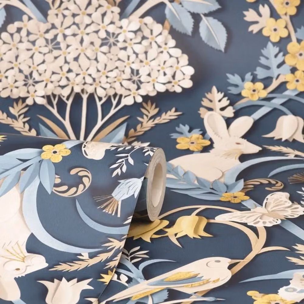 Fine Décor Woodland Wallpaper in Blue with Botanical and Animal Patterns – 2
