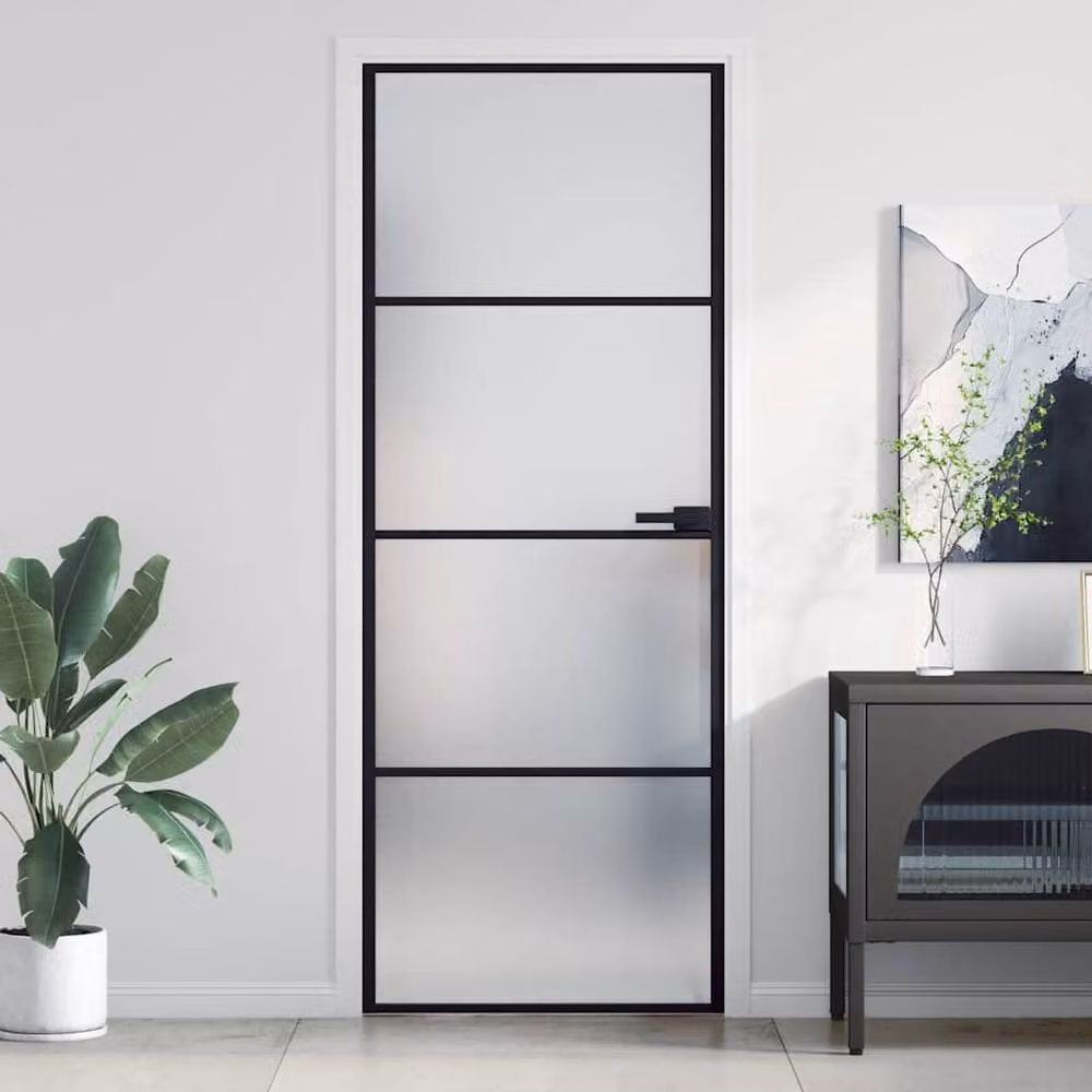 Berkfield Slim Interior Door in Black with Tempered Glass and Aluminium, W: 76 cm, H: 201.5 cm – 2