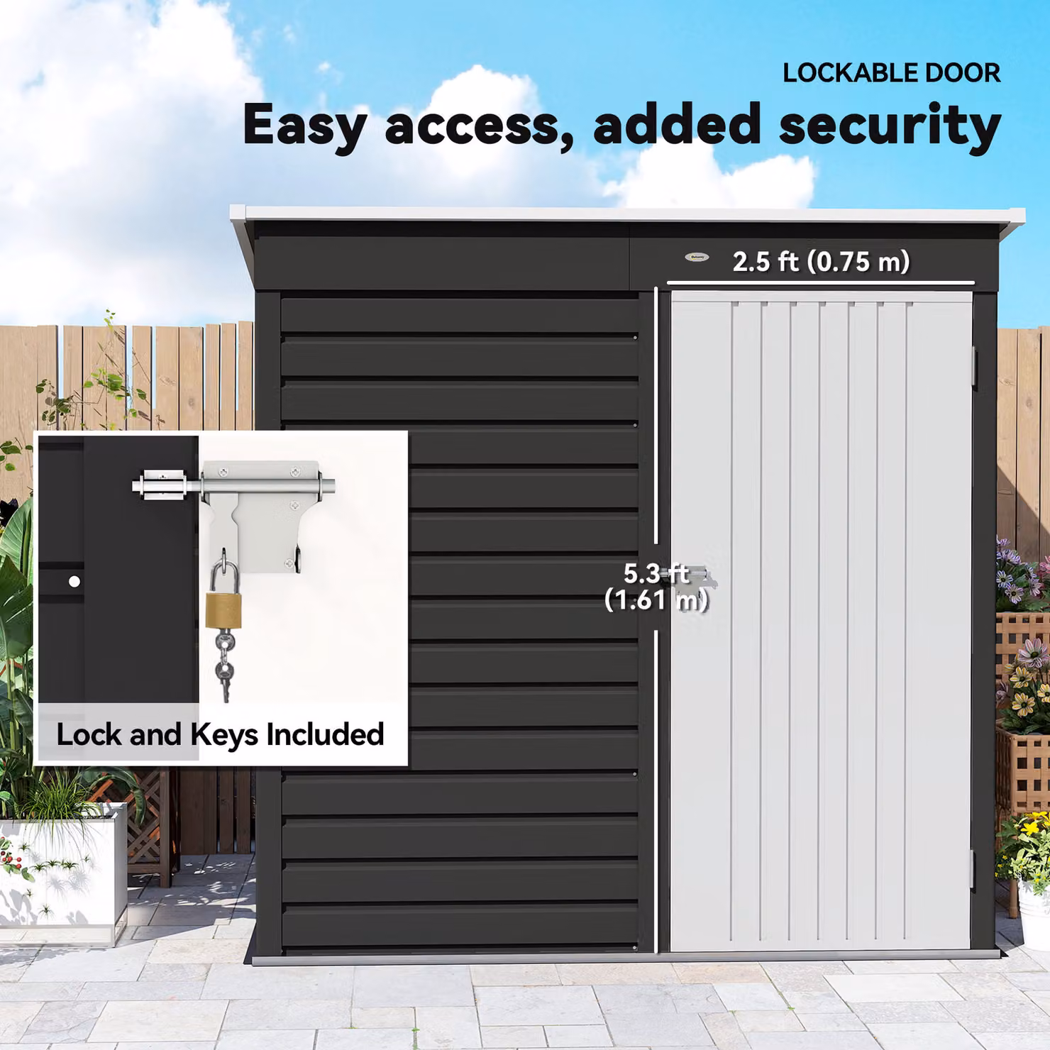 Outsunny Metal Garden Storage Shed in Dark Grey with Lockable Single Door, W/D/H: 184 x 122 x 122 cm – 5