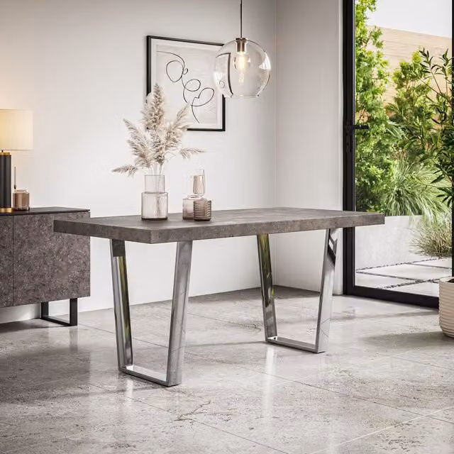 More4Homes Aria Rectangular 4-6 Seater Dining Table in Grey with Chrome Legs, W: 160 cm, D: 80 cm, H: 76 cm – 1