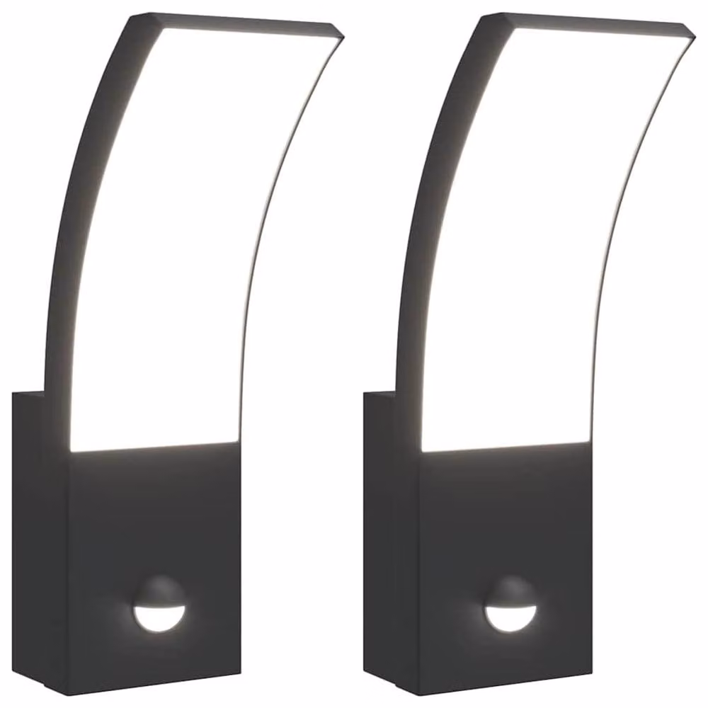 Berkfield Home Outdoor LED Wall Lights with Motion Sensor and Timer, 2 Piece Set, Black Aluminium – 1