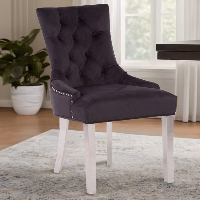 Orsina Modern Black Velvet Upholstered Dining Chair with Armrests – 2