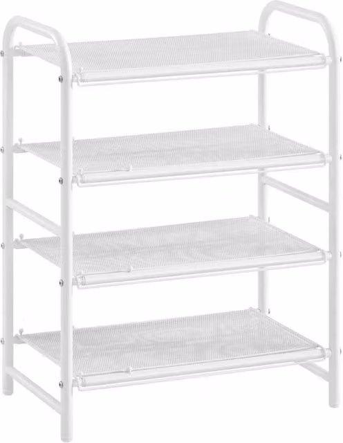 VOGREX White 4 Tier Expandable Metal Wire Mesh Shoe Rack Entryway Organizer