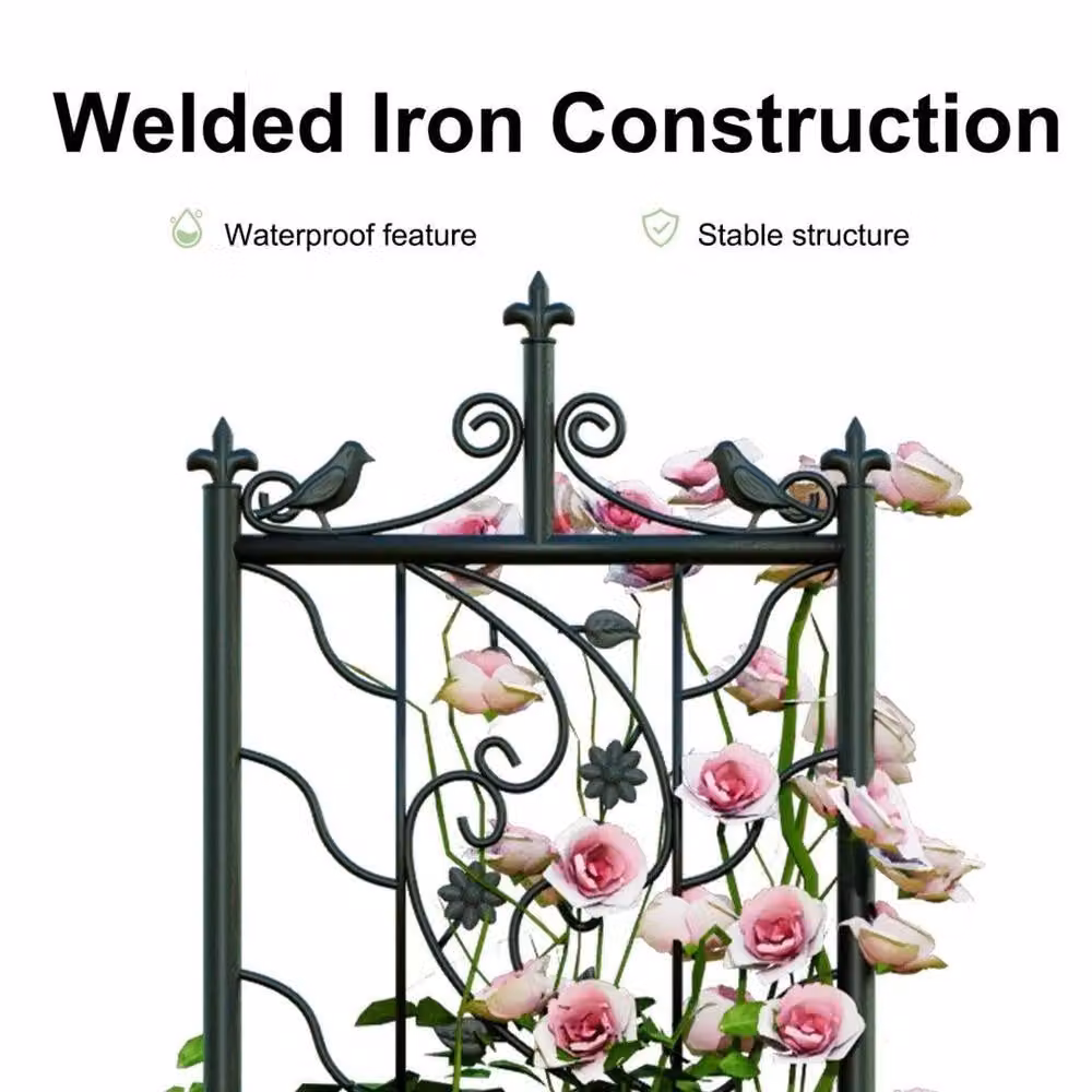 SPETLEK Black Metal Rose Climbing Plant Support Trellis Fence Panels, 6 Pieces – 4