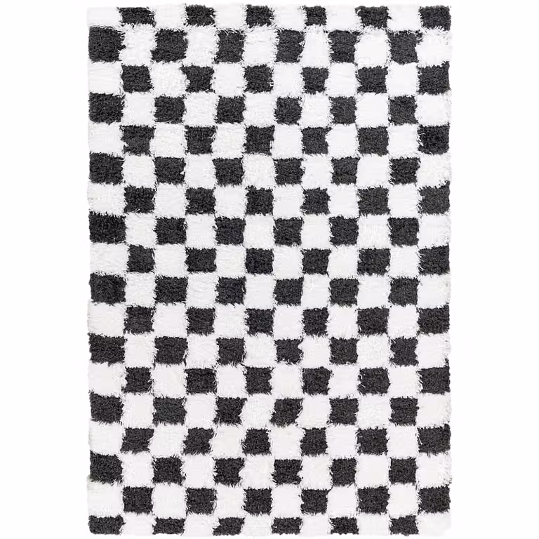 Livabliss Urban Checkerboard Plush Pile Living Room Rug in Yellow, Black, Beige and Pink, W: 160 cm, D: 220 cm