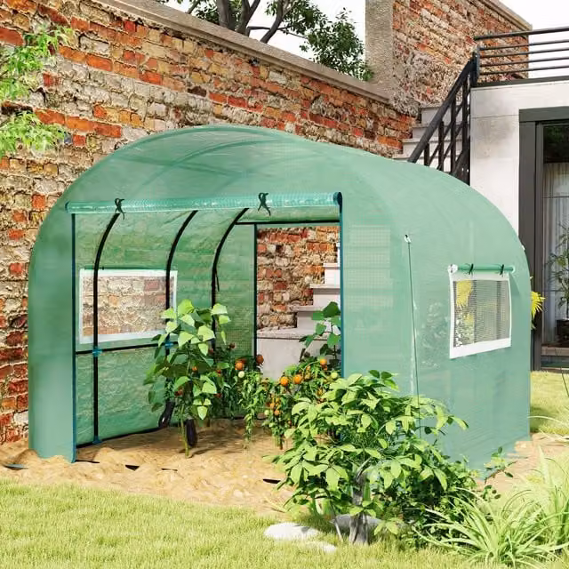OUTSUNNY Green Polytunnel Greenhouse with UV-resistant PE Cover and Steel Frame, W/D/H: 300 x 300 x 200 cm – 1
