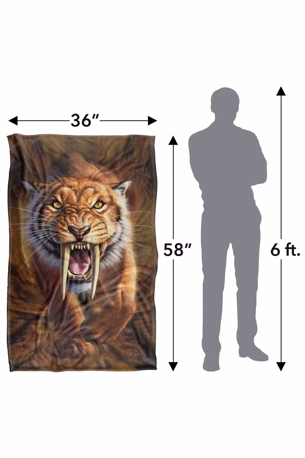 JQ Licensing Jlo Saber-Toothed Tiger Super Soft Silky Touch Fleece Throw Blanket, Multicolour, W/D/H: 91 x 147 cm – 8