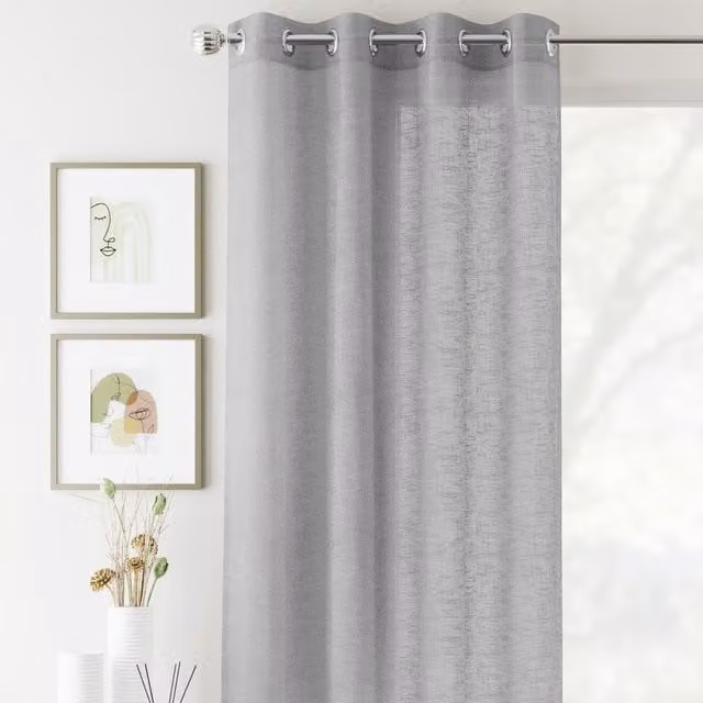 Terrys Crete Ready Made Single Voile Curtain in Silver Grey Linen Fabric with Eyelets