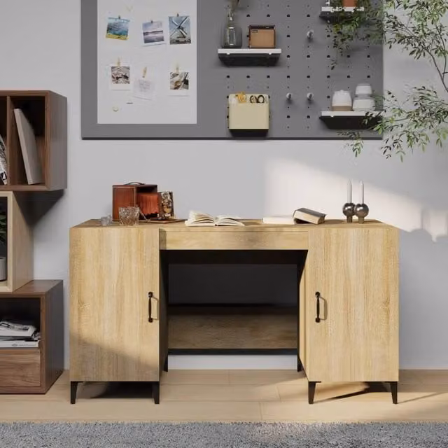Berkfield Sonoma Oak Computer Desk in Brown, W/D/H: 140 x 50 x 75 cm – 1