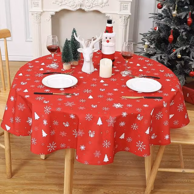 London Boutique Red Christmas Round Tablecloth, Waterproof and Washable, Diameter: 152.4 cm