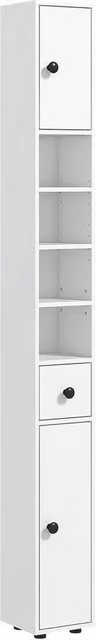 FORGEVIO White Tall Bathroom Cabinet with Hinged Doors and Internal Shelves