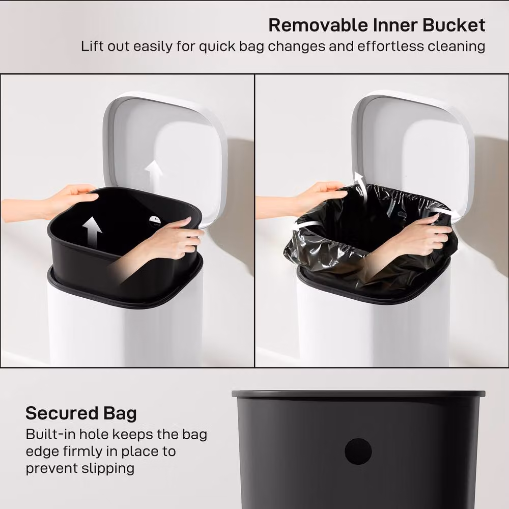 STILVORA 30L Metal Pedal Bin with Soft-Close Lid and Removable Inner Bucket, White – 6