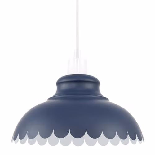 Happy Homewares Industrial Blue and White Metal Dome Ceiling Pendant Light Shade, W: 30 cm, H: 17 cm