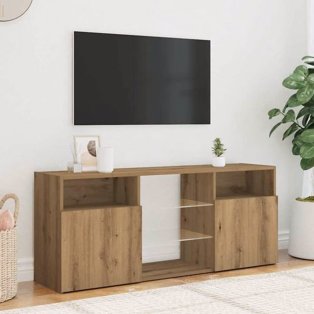 Berkfield Home Artisan Oak TV Cabinet with LED Lights in Brown, W/D/H: 120 x 30 x 50 cm – 4