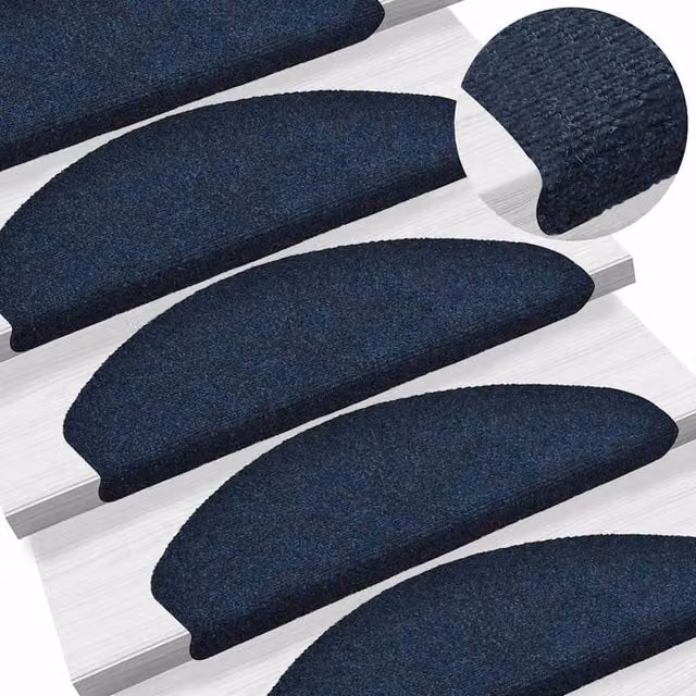 Berkfield Home Self-adhesive Needle Punch Stair Mats, 5 Pack, Blue, W: 65 cm, D: 21 cm, H: 4 cm – 1