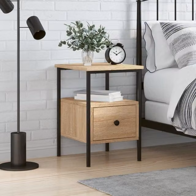 Berkfield Home Sonoma Oak Bedside Cabinet in Brown, W/D/H: 34 x 36 x 50 cm