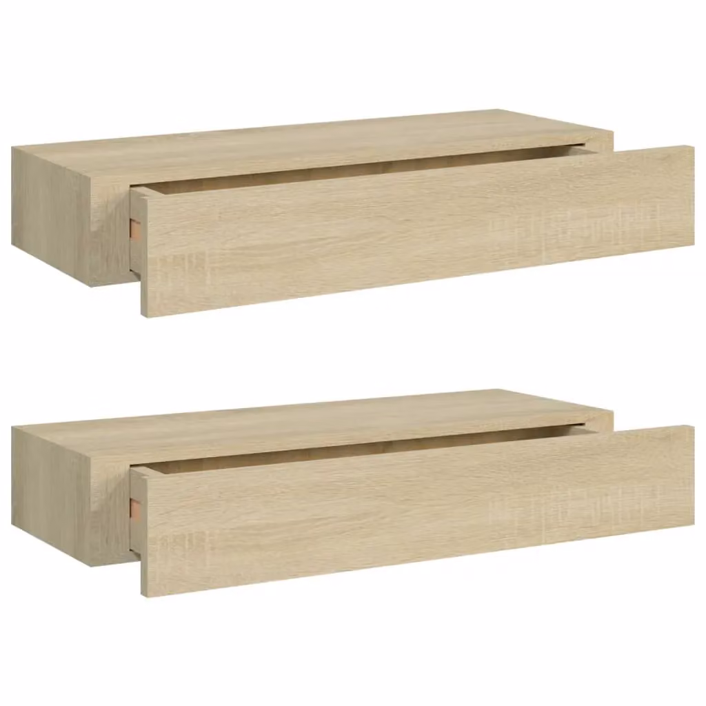 Berkfield Home Wall-mounted Drawer Shelves, 2 Piece Oak MDF Set in Brown, W: 60 cm, D: 23.5 cm, H: 10 cm – 2