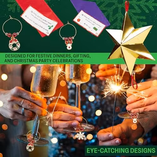 KreativeKraft Luxury Christmas Crackers and Wine Glass Charms Set, 6 Pack, Gold Star and Multicolour – 4
