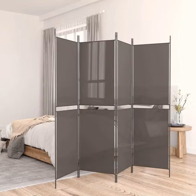 Berkfield Home 5-Panel Room Divider in Anthracite and Black Fabric, W: 250 cm, H: 200 cm