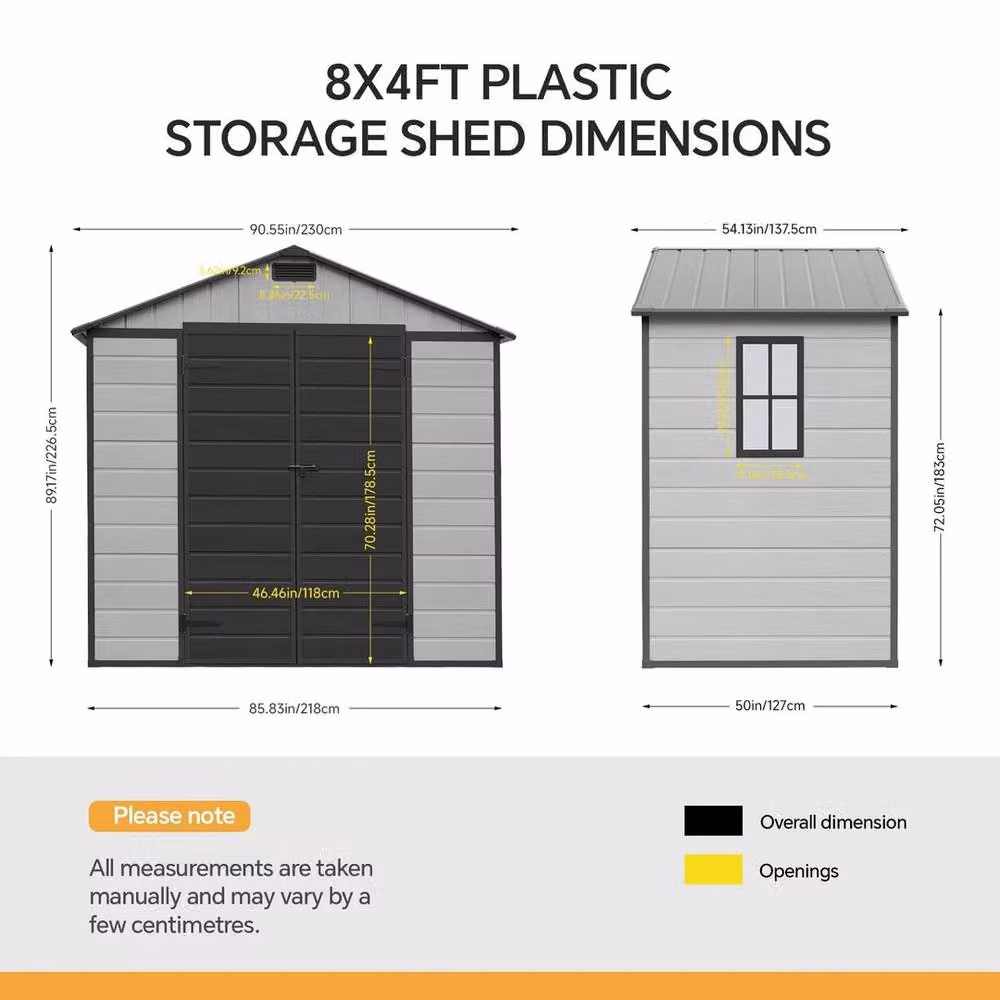 FORGEVIO Grey Plastic and Aluminium Gable Garden Shed, H 226.5 x W 243.84 x D 127 cm – 2