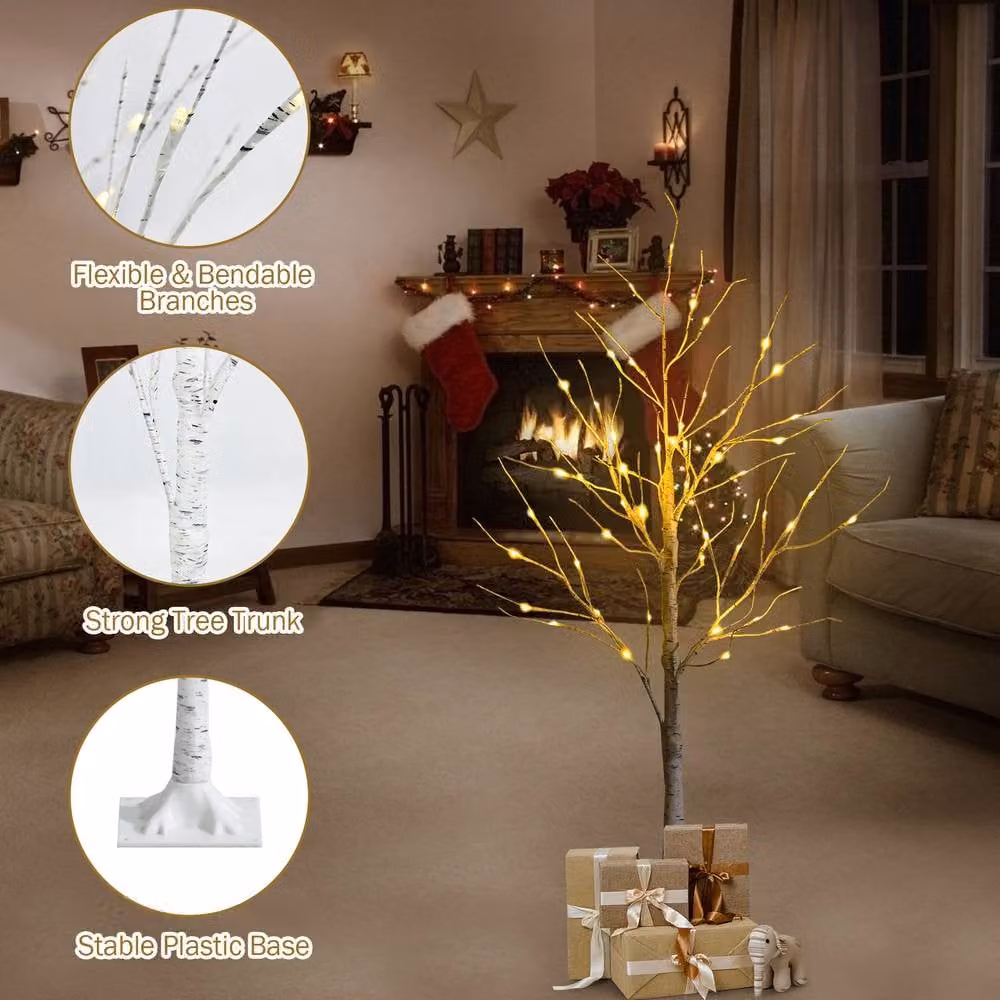 Costway Lighted Artificial White Birch Tree with 48 Warm White LEDs, Height: 121.92 cm – 3