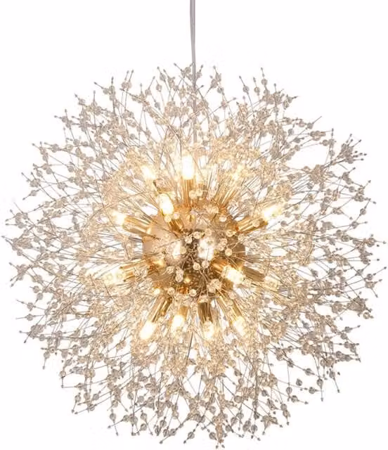 Bath Plus TB+ Firework Chandelier Pendant Light in Gold/Brass with Crystal and Metal Details