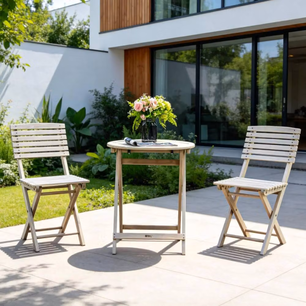 Direct Wicker Acacia Wood Round Bistro Set in Beige, 2 Seater – 6