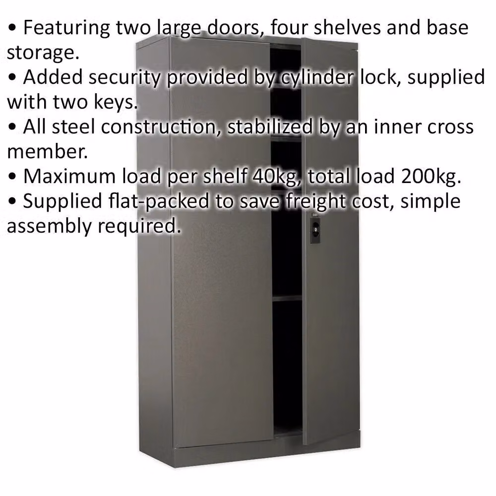 Loops Lockable Steel Floor Standing Cabinet in Grey, W/D/H: 900 x 400 x 1800 mm – 2