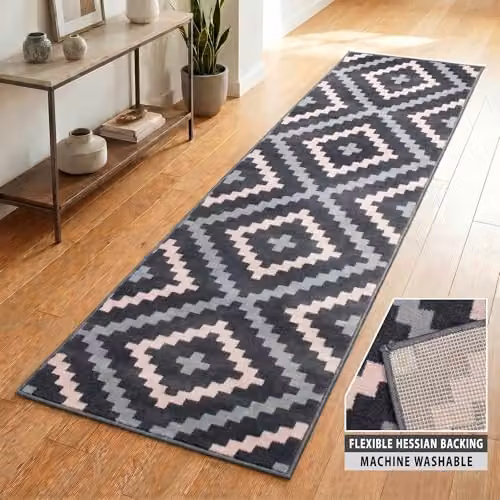 Bravich Texas Hallway Runner in Pink and Grey, W: 60 cm, L: 600 cm – 4
