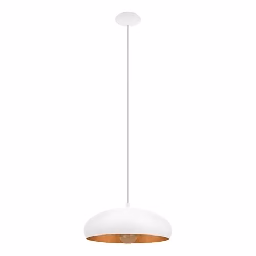 Eglo Mogano 1 Vintage Industrial Pendant Light, White and Copper, W/D/H: 40 x 40 x 110 cm