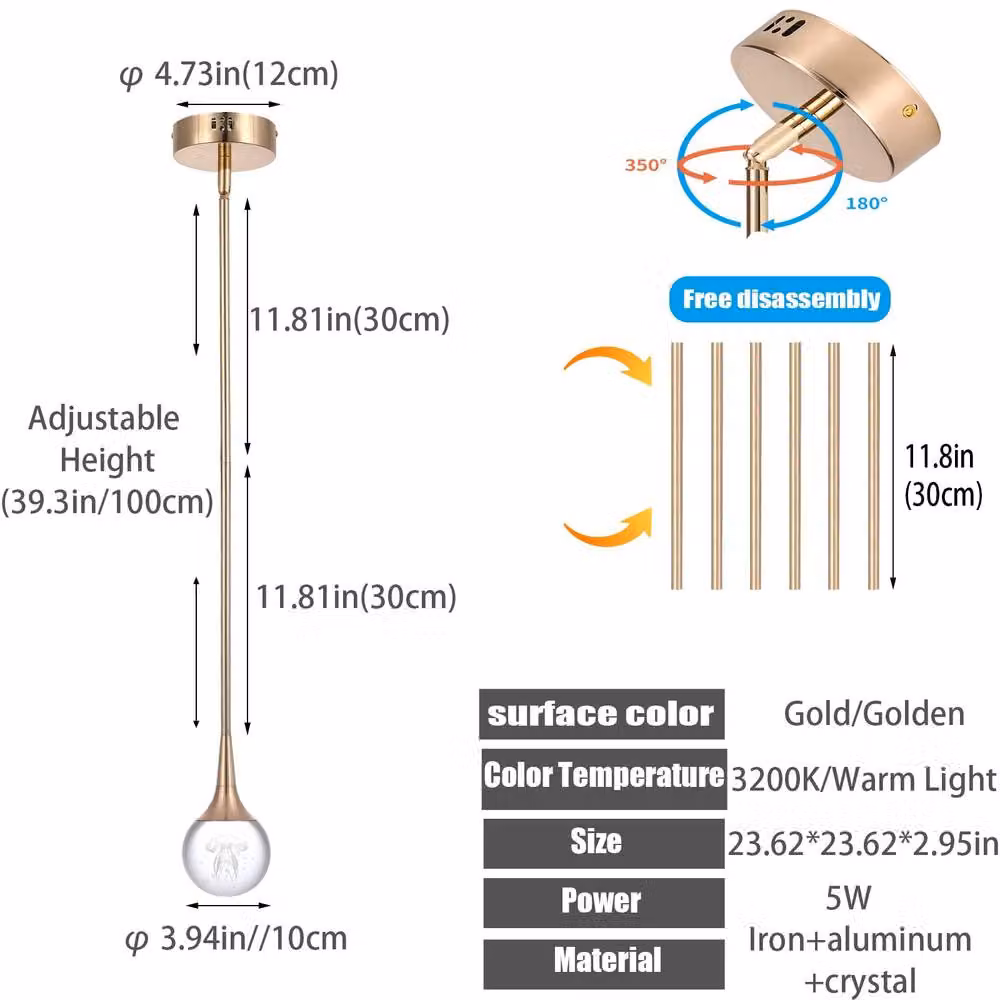 NIVOR Dimmable LED Jellyfish Pendant Light in Gold and Crystal with Height Adjustable Suspension – 2