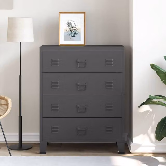 Berkfield Home Industrial Style Metal Decorative Chest of Drawers, Black, W: 78 cm, D: 40 cm, H: 93 cm