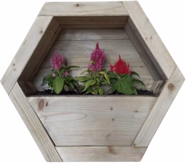 Buttercup Farm Small Hanging Wooden Hexagon Wall Planter, Brown, W: 34 cm, H: 30 cm – 1