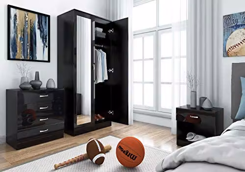 Harmin Black High Gloss 3 Piece Modern Bedroom Furniture Set – 2