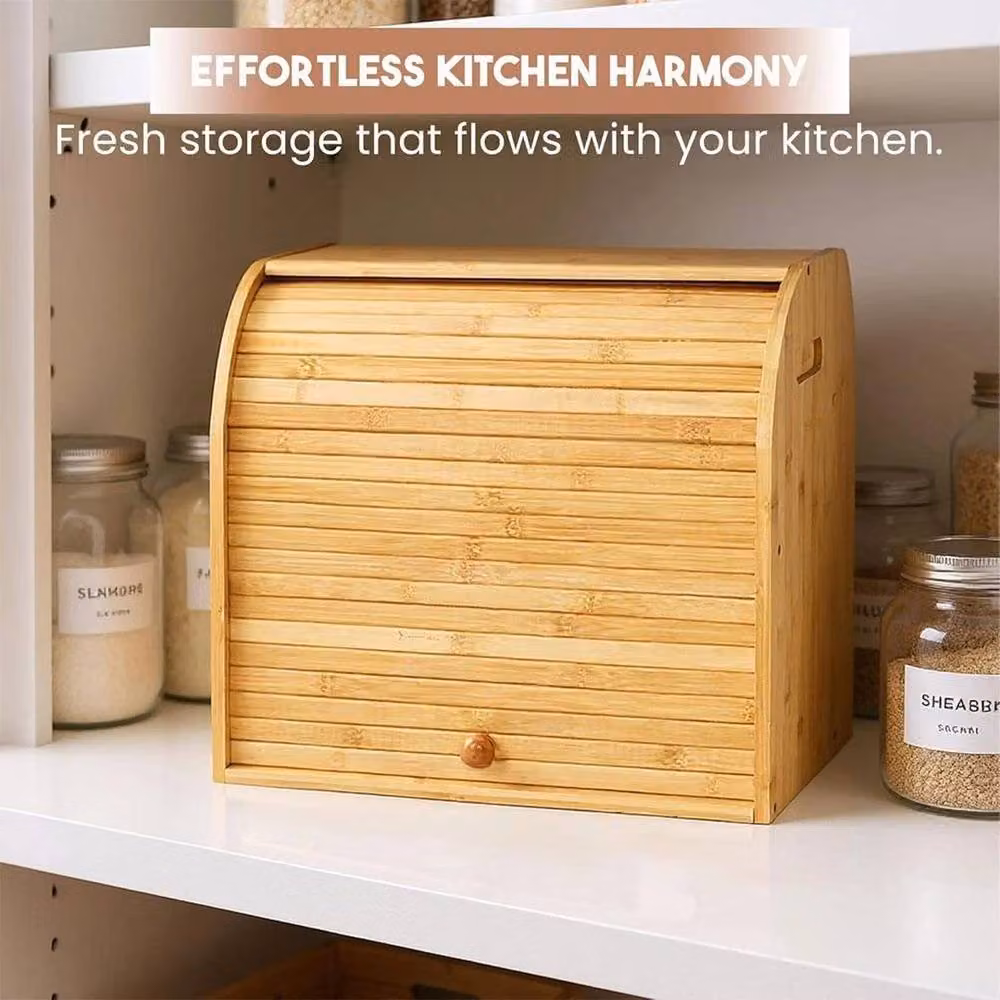 PAWNORA 2 Tier Bamboo Bread Bin in Natural Brown and Beige – 3