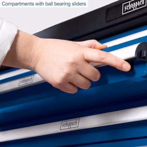 Scheppach TW1000 Workshop Trolley, 7-Drawer Heavy-Duty Steel Tool Chest with 263-Piece Tool Kit, Lockable and Rollable, Blue or Black – 5