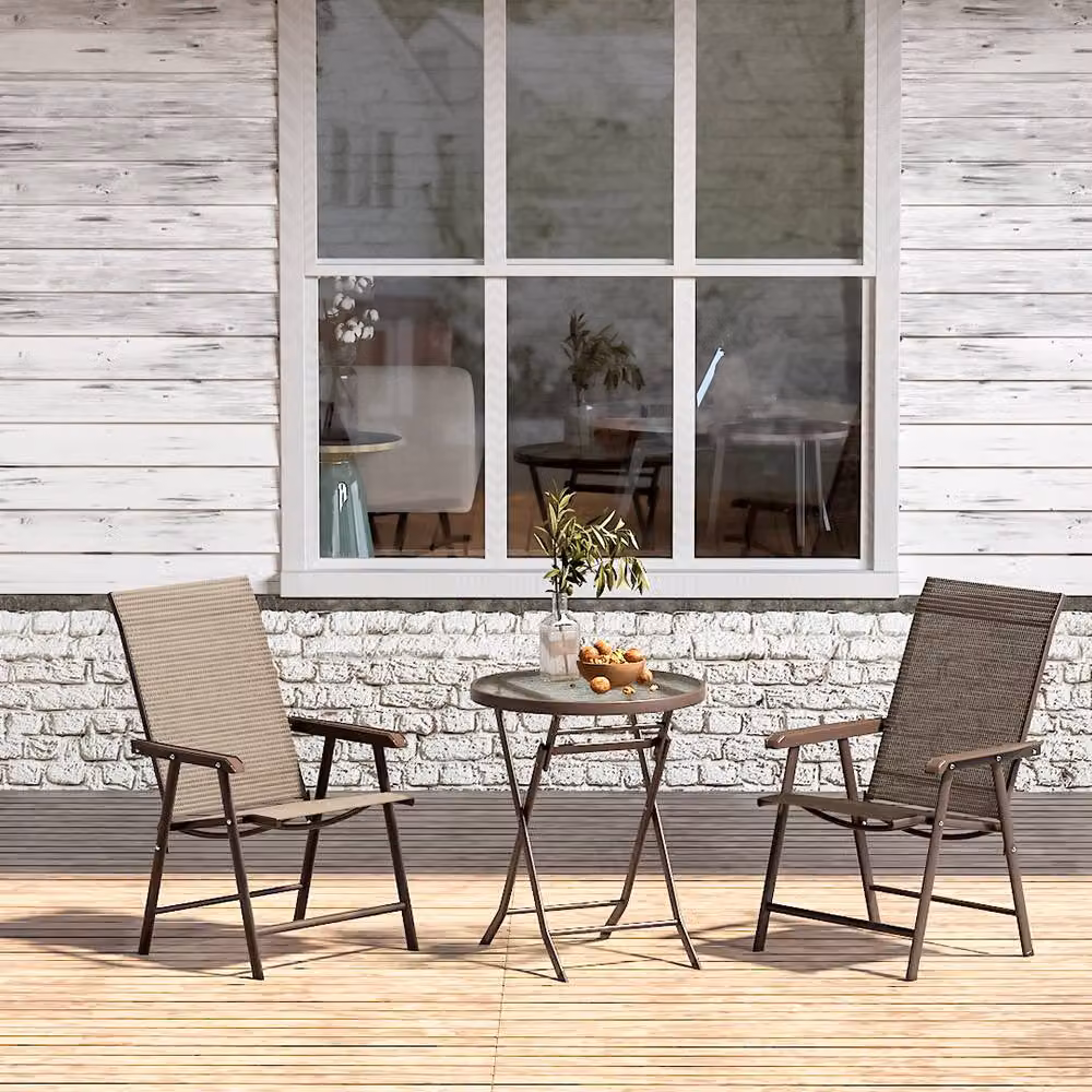 Living and Home Alexsia 2 Seater Dining Bistro Set in Brown Polyrattan with Glass Top – 2