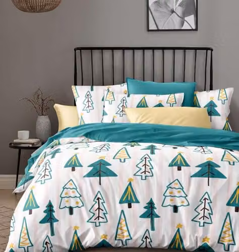 Groundlevel Christmas Tree Printed Duvet Cover Set, Multicolour, W/D/H: 180 x 200 cm