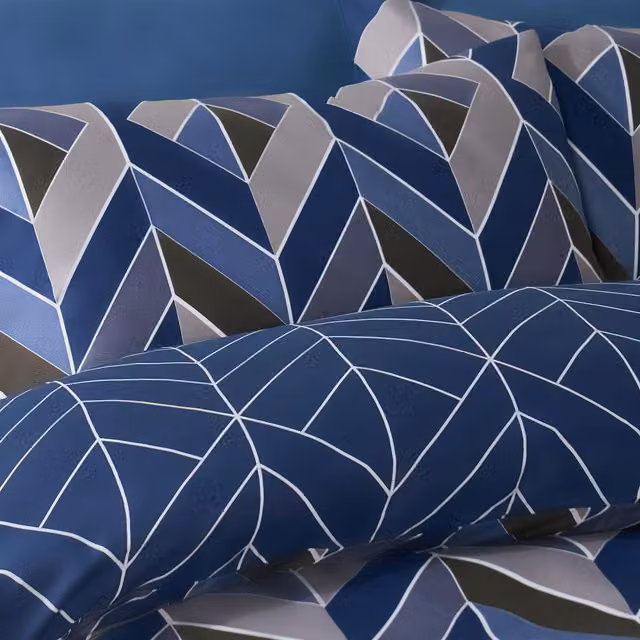OHS Reversible Geo Chevron Duvet Cover and Pillowcase Set in Blue and Beige, W: 90 cm, H: 200 cm