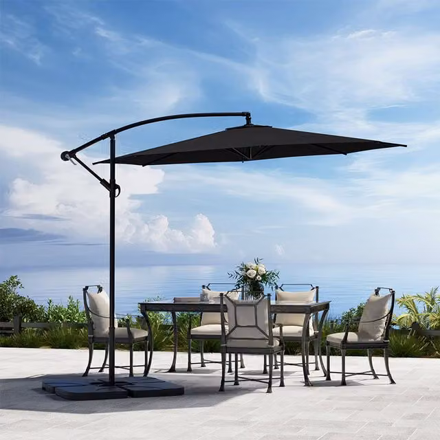 3M Komore Black Cantilever Patio Parasol with Metal Cross and Square Base