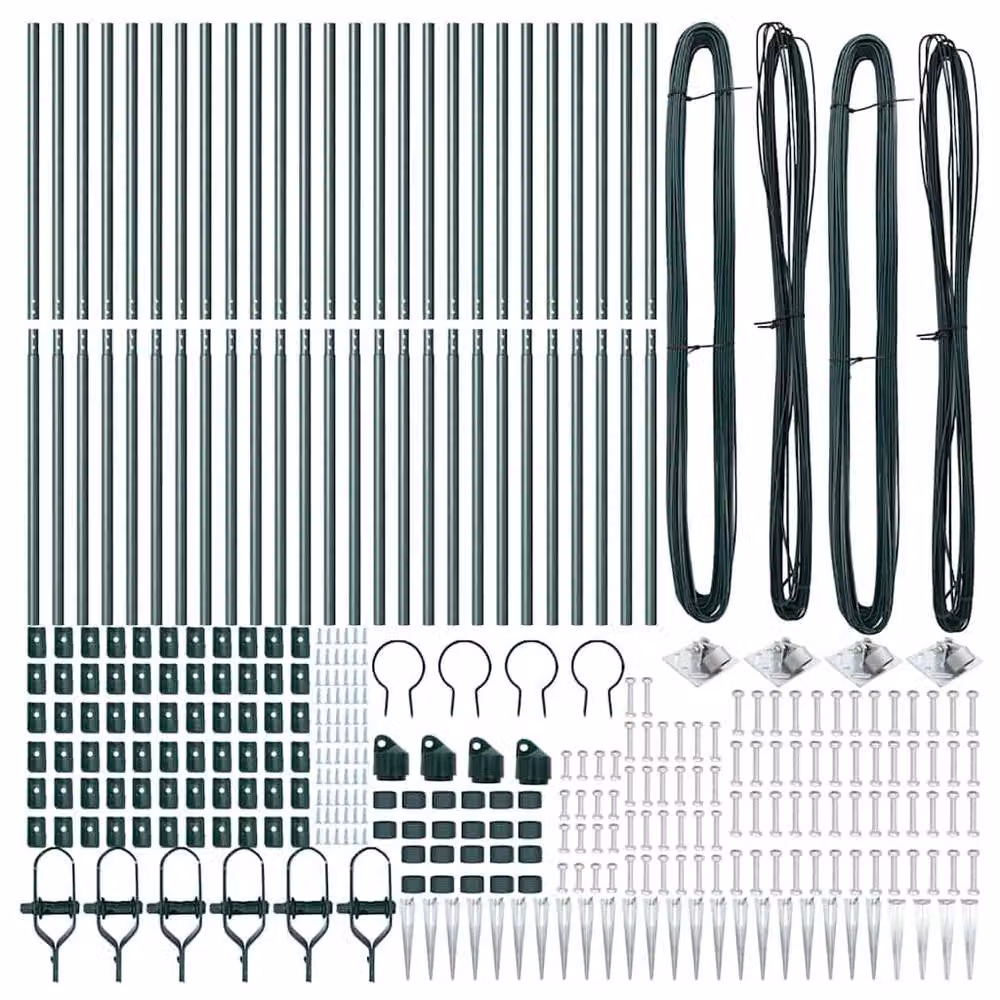 Berkfield Home 26 Piece Set of Green Galvanised Steel Round Fence Posts with Spike, Height: 140 cm, Diameter: 32 mm – 3