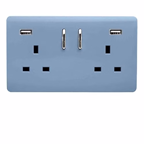 Trendi 2 Gang Flush Plastic Socket Plate in Blue