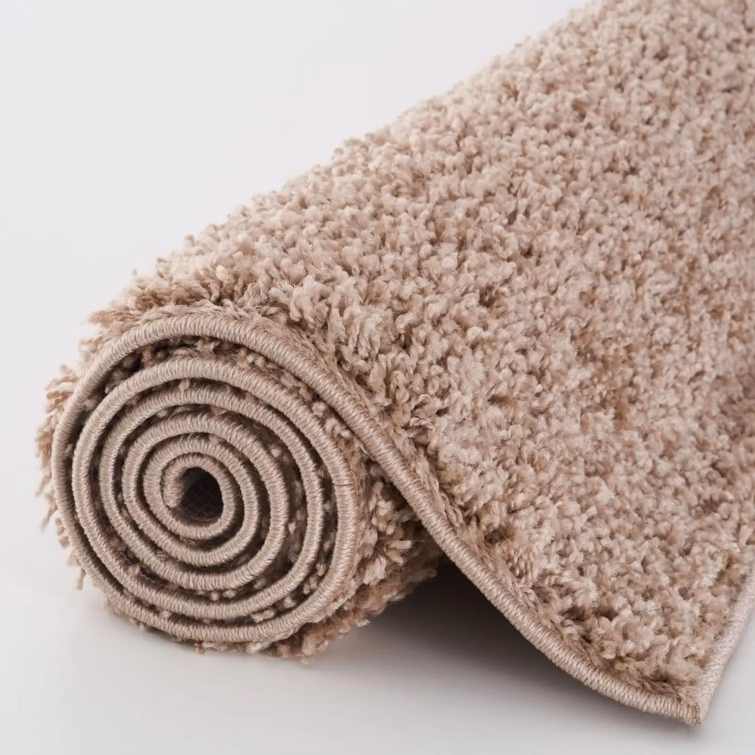 THE RUGS Beige Plain Soft High Pile Shaggy Round Rug, Diameter: 120 cm – 6