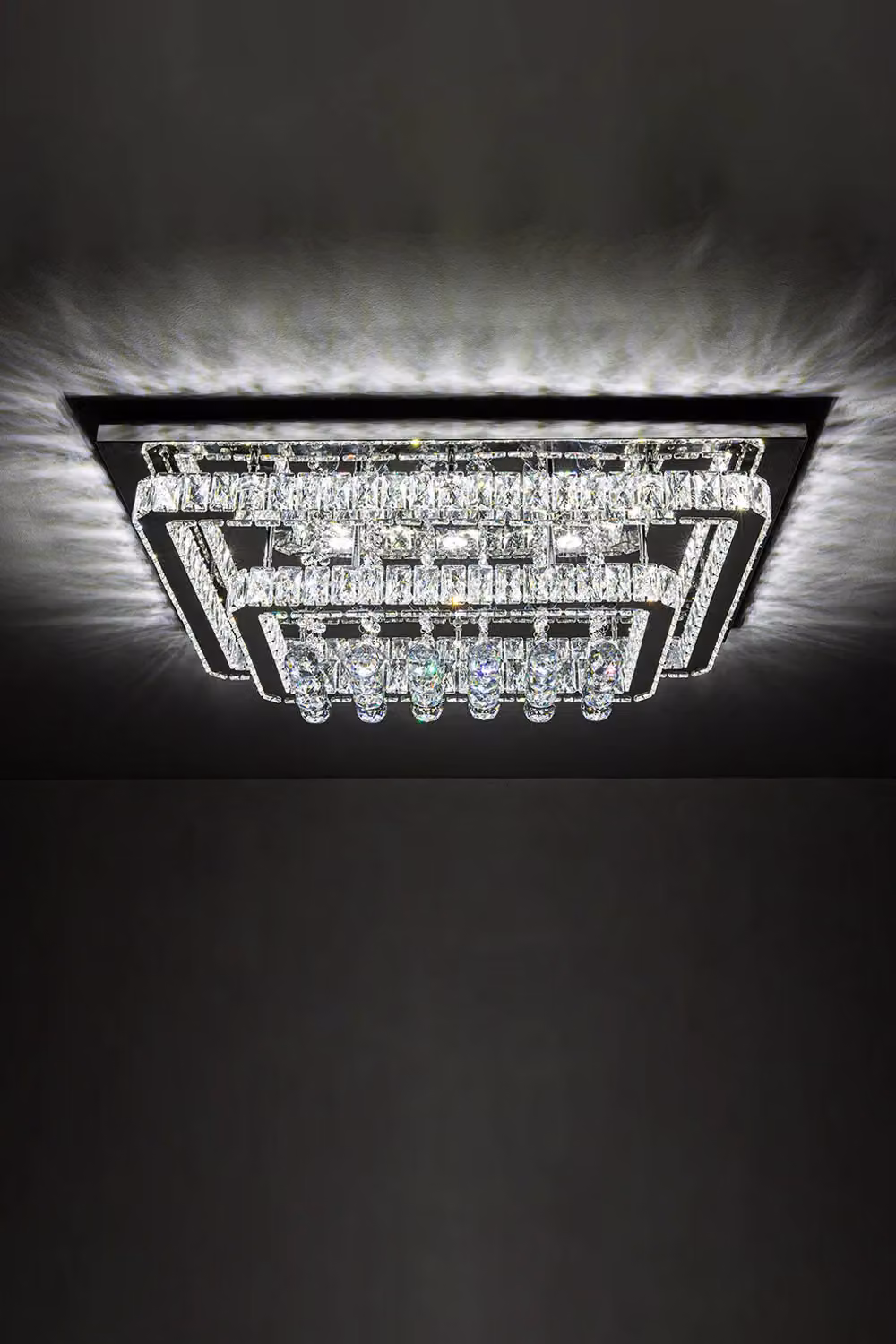 Living and Home Modern Square Crystal LED Flush Mount Ceiling Light in Silver and Chrome – 4