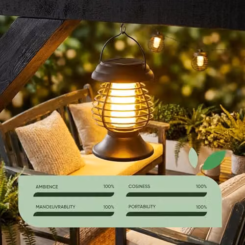 Gardenwize 2-in-1 Solar Powered Yellow Flame LED Lantern and Bug Zapper in Black – 5